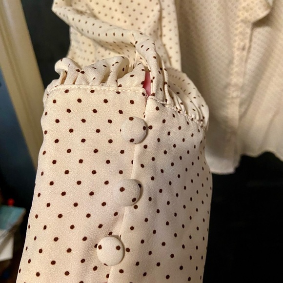 Unique Vintage Cream and Brown Polka Dot Blouse - Picture 6 of 9